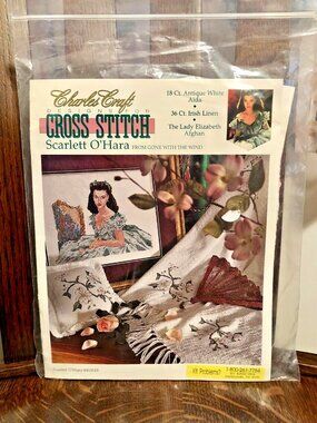 Full Original GWTW Scarlett O'Hara 3 Design Cross Stitch Kit by Charles Craft